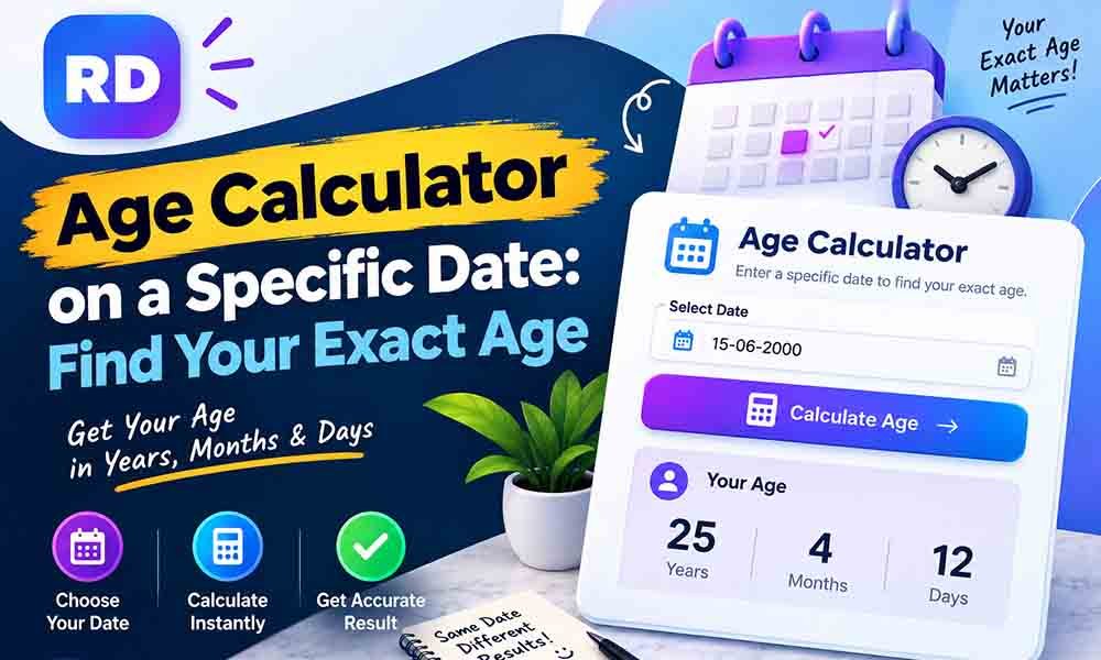 Age calculator on a specific date showing date of birth and selected calculation date